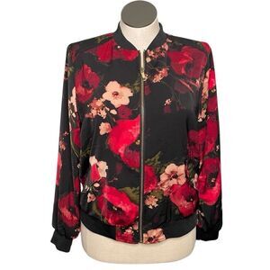 Susan Graver Womens Bomber Jacket M Dark Romantic Red Rose Mira KPDH